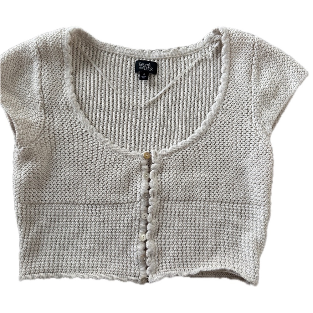 Cream Knit Button-Up Crop Top